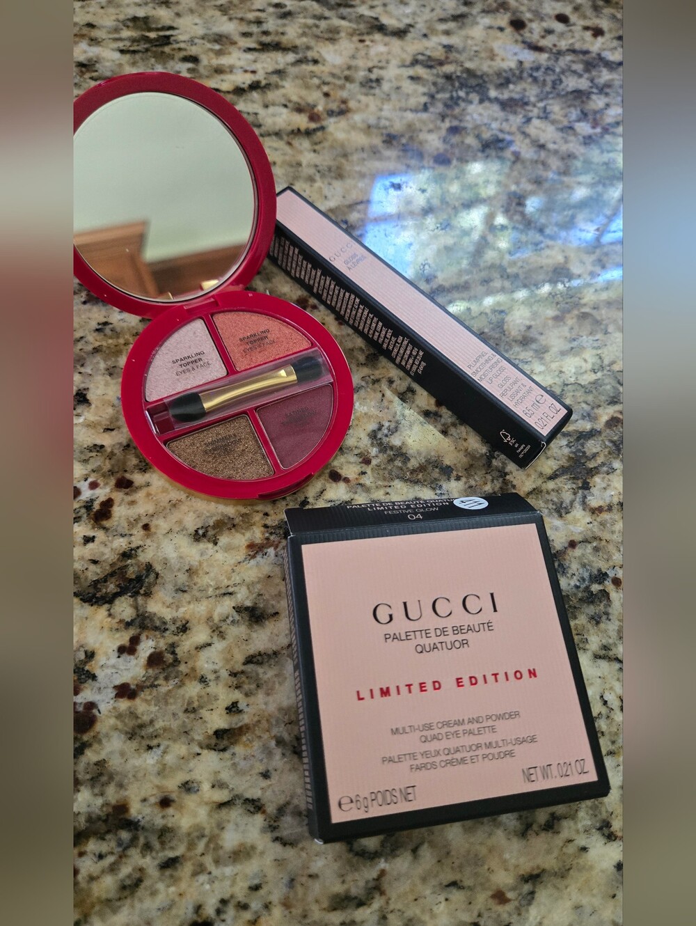 Bundle Gucci Pink and Rose Gold Eyeshadow Quad Palette And Lipgloss NEW